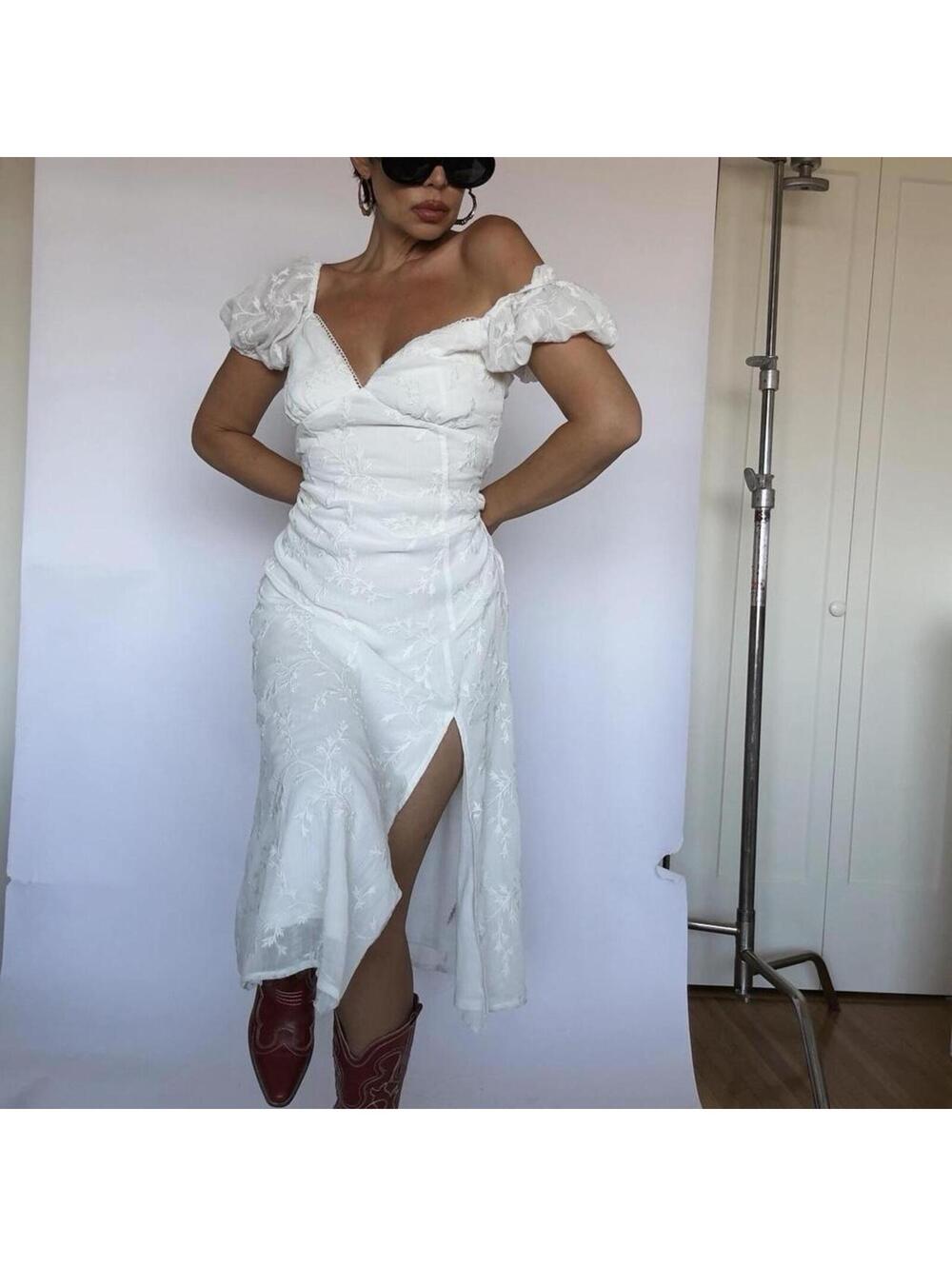 white dress boho midi dress